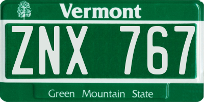 VT license plate ZNX767