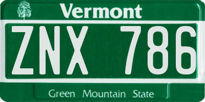 VT license plate ZNX786