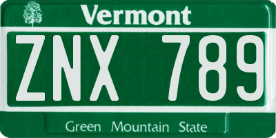 VT license plate ZNX789