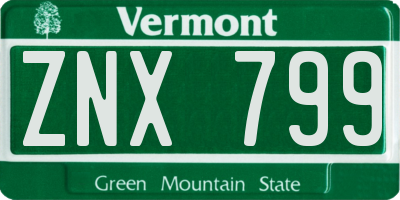 VT license plate ZNX799