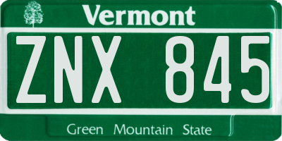 VT license plate ZNX845