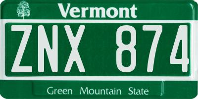VT license plate ZNX874