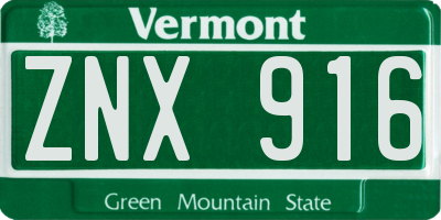 VT license plate ZNX916