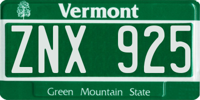 VT license plate ZNX925