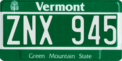 VT license plate ZNX945