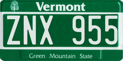 VT license plate ZNX955