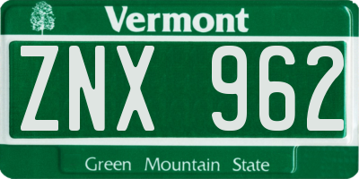 VT license plate ZNX962