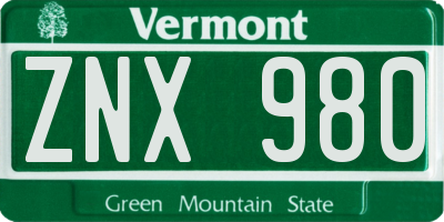 VT license plate ZNX980