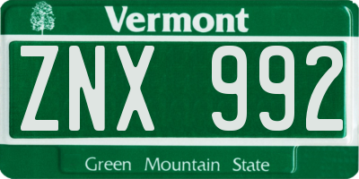 VT license plate ZNX992