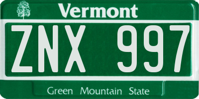 VT license plate ZNX997