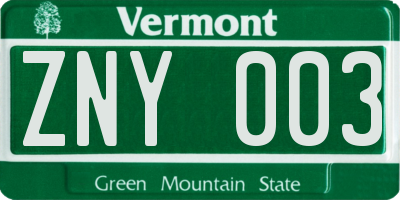 VT license plate ZNY003