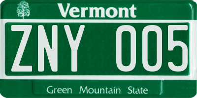 VT license plate ZNY005