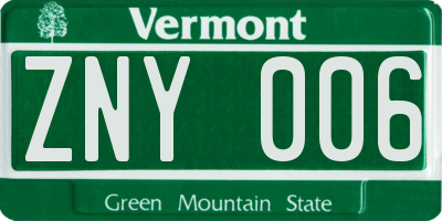 VT license plate ZNY006