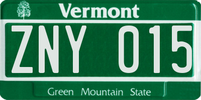 VT license plate ZNY015