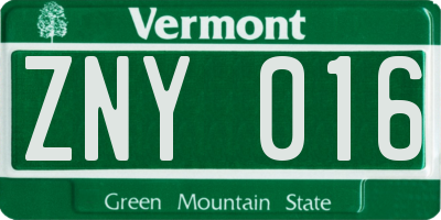 VT license plate ZNY016