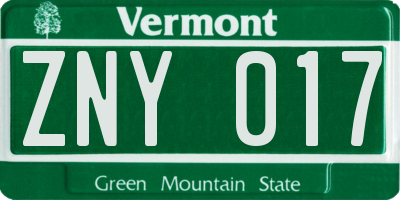 VT license plate ZNY017