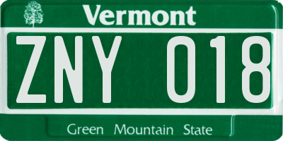 VT license plate ZNY018