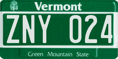 VT license plate ZNY024
