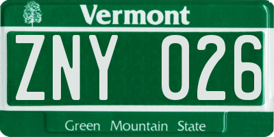 VT license plate ZNY026