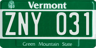 VT license plate ZNY031