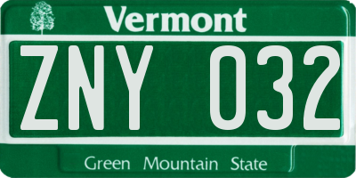 VT license plate ZNY032