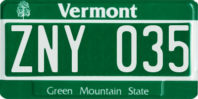 VT license plate ZNY035