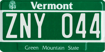 VT license plate ZNY044