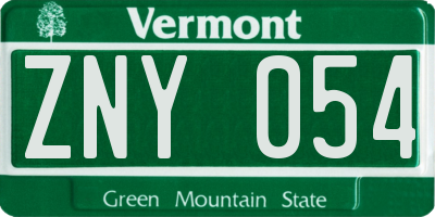 VT license plate ZNY054