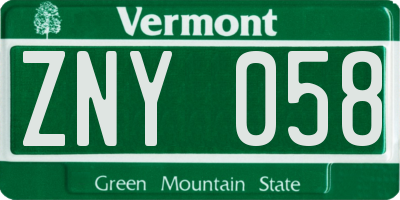 VT license plate ZNY058