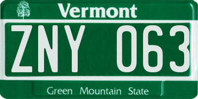 VT license plate ZNY063