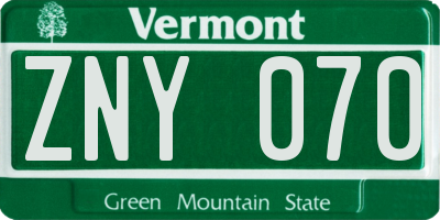 VT license plate ZNY070