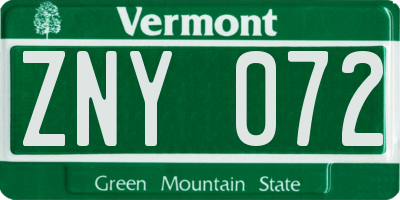 VT license plate ZNY072