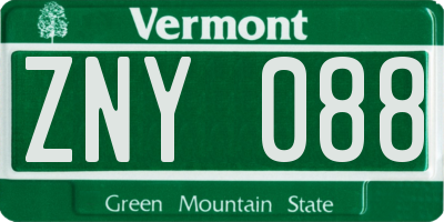 VT license plate ZNY088