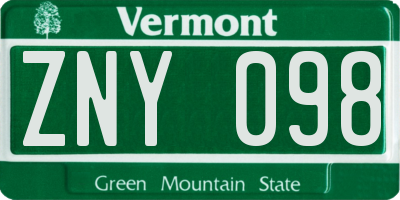VT license plate ZNY098