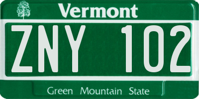 VT license plate ZNY102