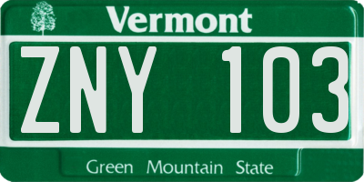 VT license plate ZNY103
