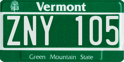 VT license plate ZNY105
