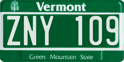 VT license plate ZNY109