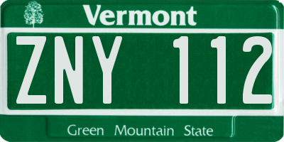 VT license plate ZNY112