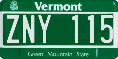 VT license plate ZNY115