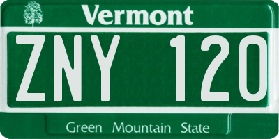 VT license plate ZNY120