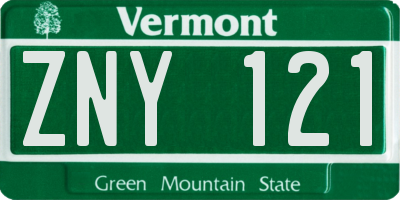 VT license plate ZNY121