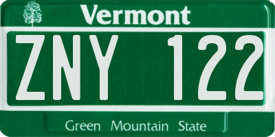 VT license plate ZNY122