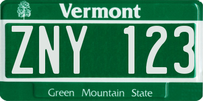 VT license plate ZNY123