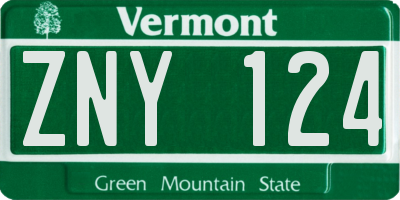 VT license plate ZNY124