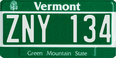VT license plate ZNY134