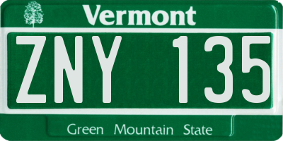 VT license plate ZNY135