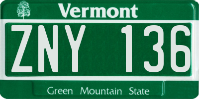 VT license plate ZNY136