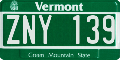 VT license plate ZNY139