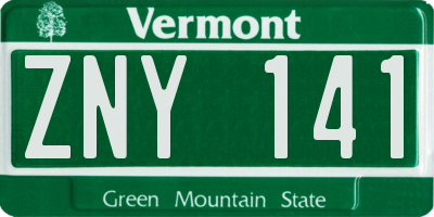 VT license plate ZNY141
